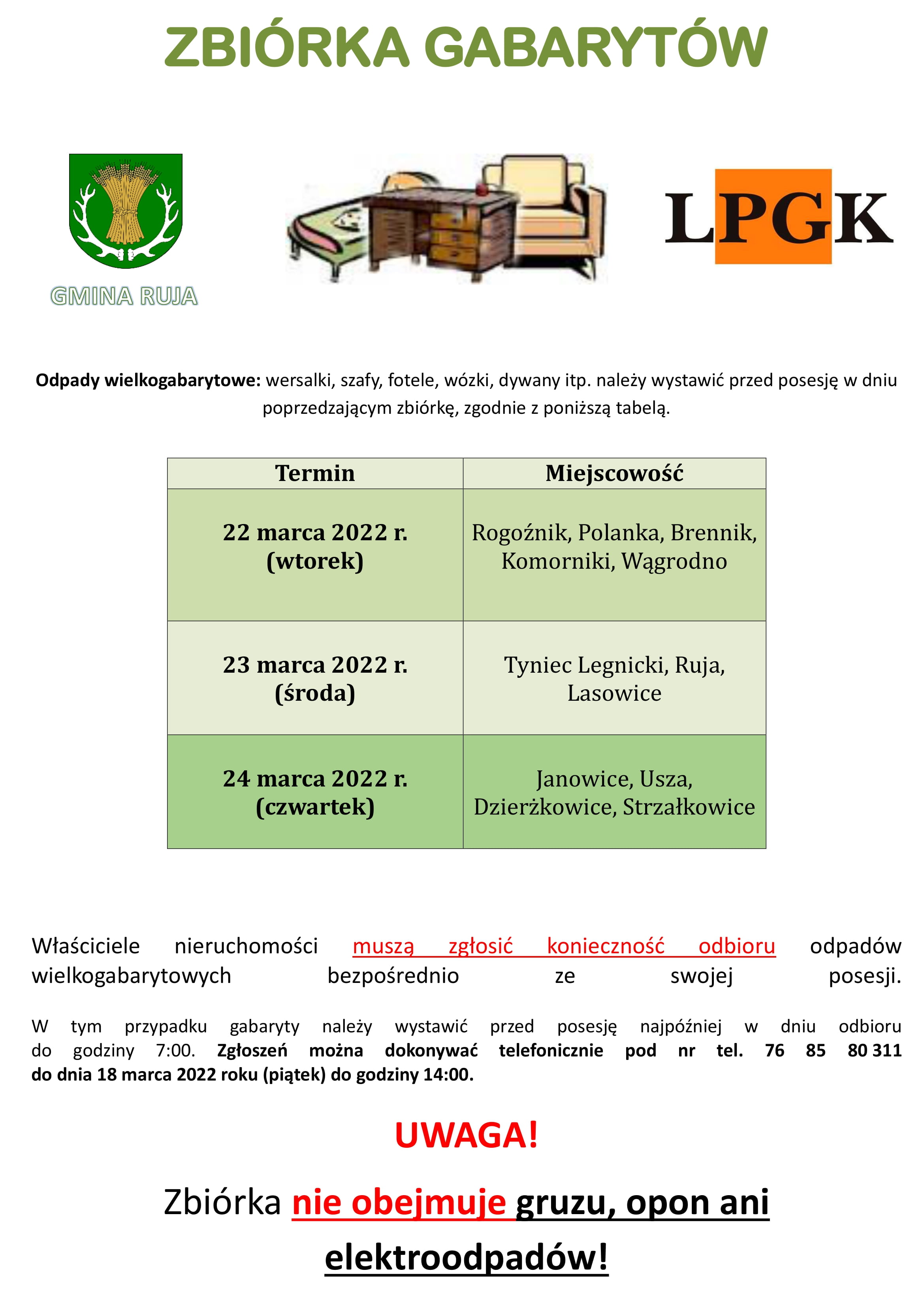 Informacja na temat zbiórki odpadów wielkogabarytowych w marcu 2022 r.